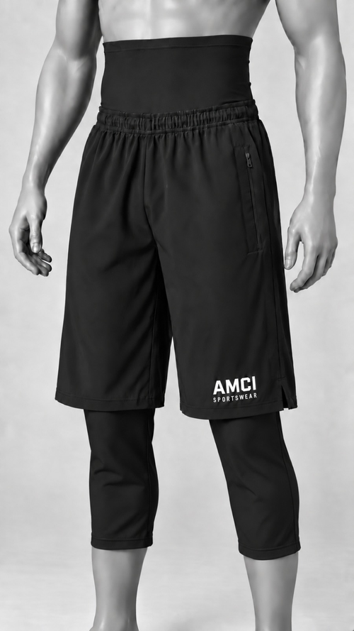 AMCI awrah shorts in black, supplied studio mannequin view